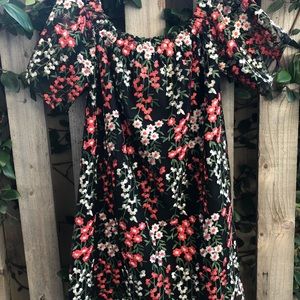 Off Shoulder Floral Embroidered Dress